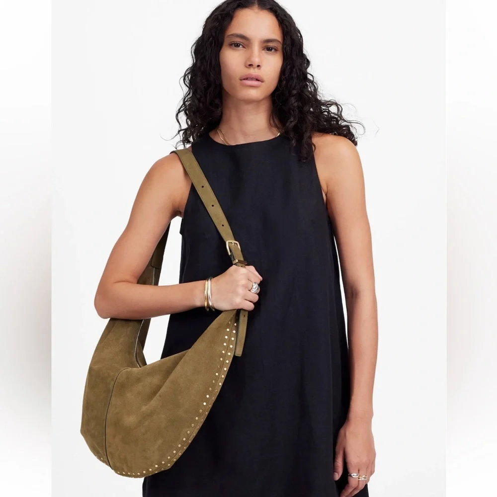 NEW Madewell The Essential Curve Shoulder Bag gold Studded aged cognac $238
